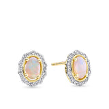 Bluebird™ Solid White Opal & Diamond Stud Earrings in 9ct Yellow Gold