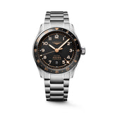 Longines silver watch with black dial and rose gold accents