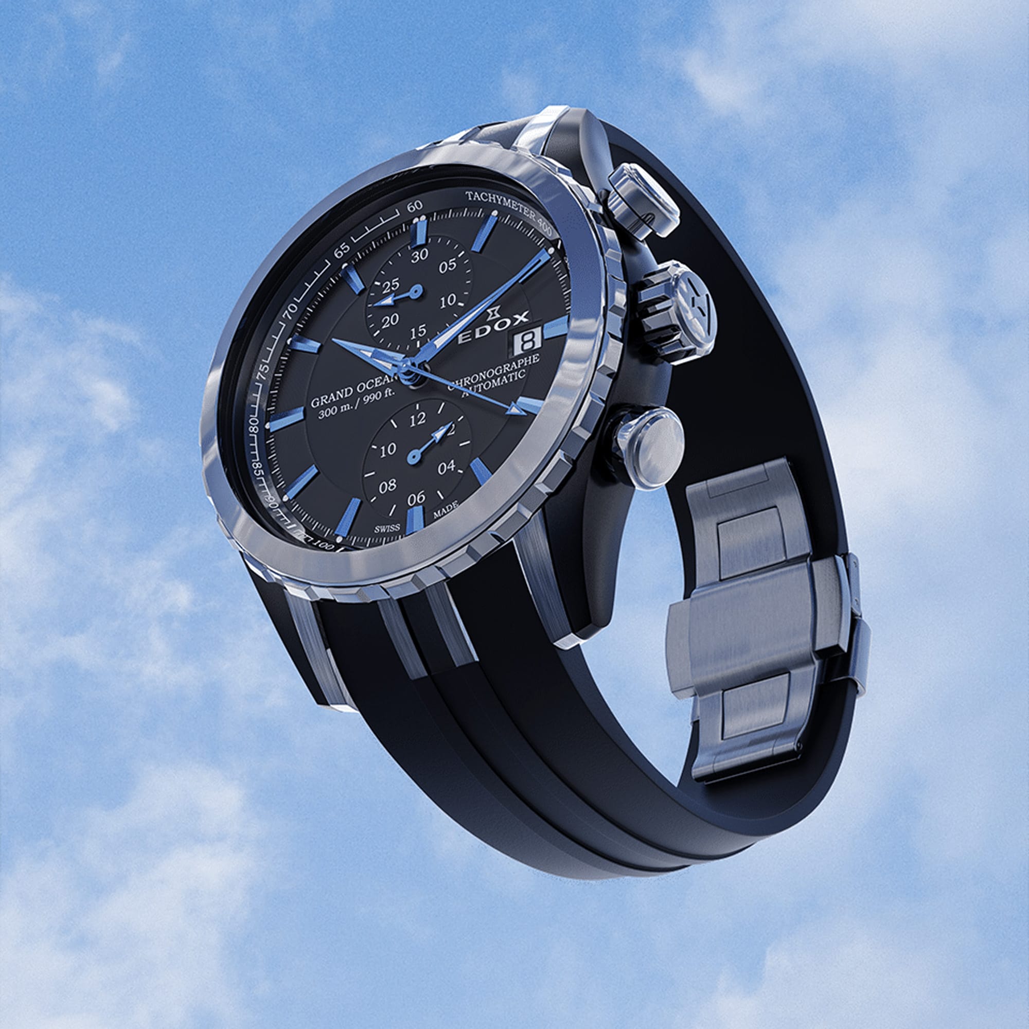 Edox Grand Ocean Automatic Chronograph 43mm Watch 09800357GNCANIBU