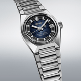 The King Seiko VANAC Men's 41mm Automatic Watch SLA085J shows its angular stainless steel case with mirror and hairline finishing, and a screw-down crown.