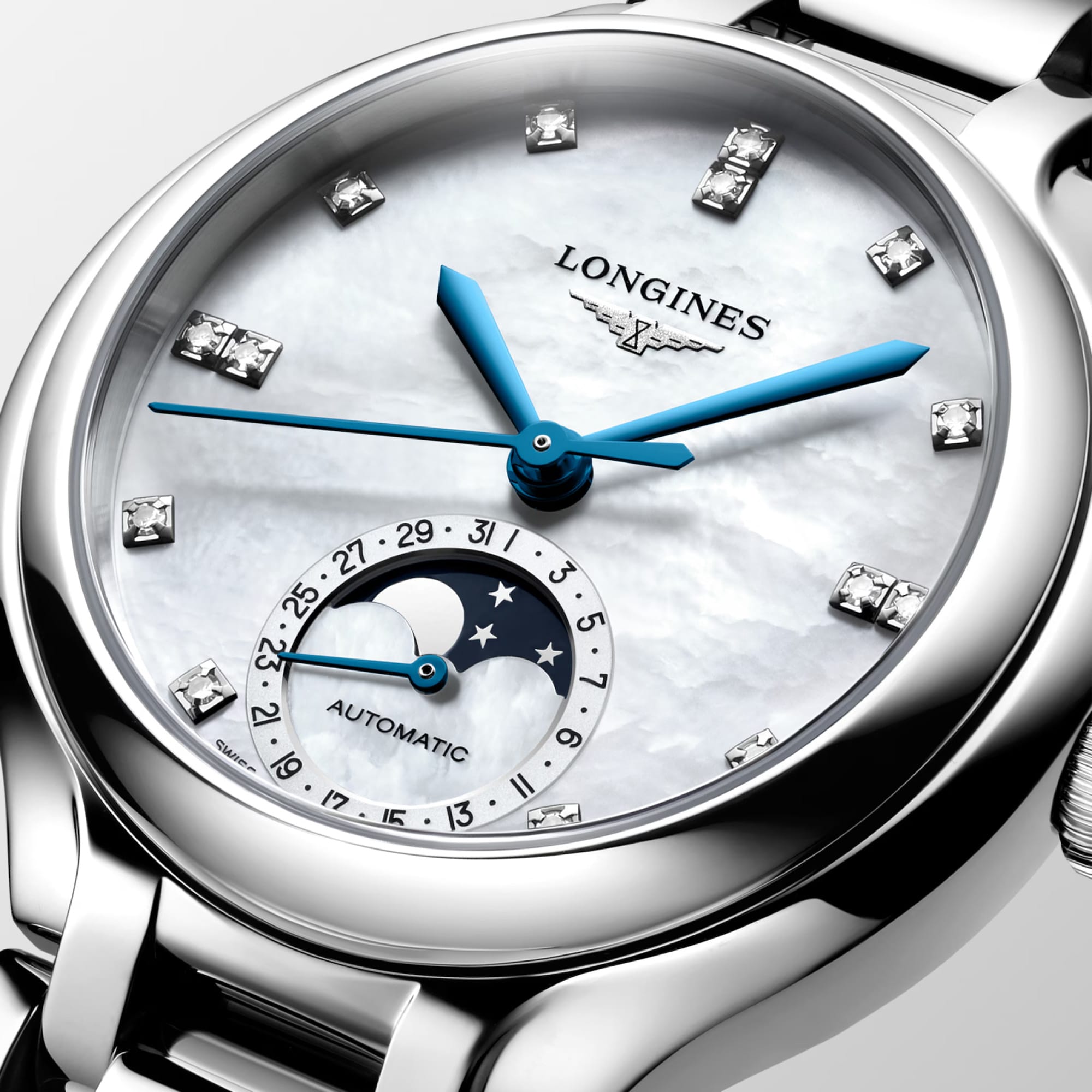 Longines PrimaLuna Automatic Moon Phase Men's 34mm Watch L8.126.4.87.6