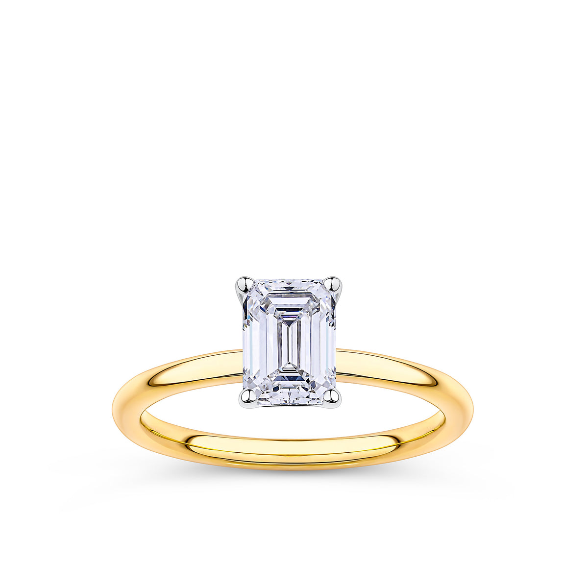 Everlasting 1.25ct TW Emerald Cut Lab-Grown Diamond Solitaire Engagement Ring in 18ct Yellow and White Gold