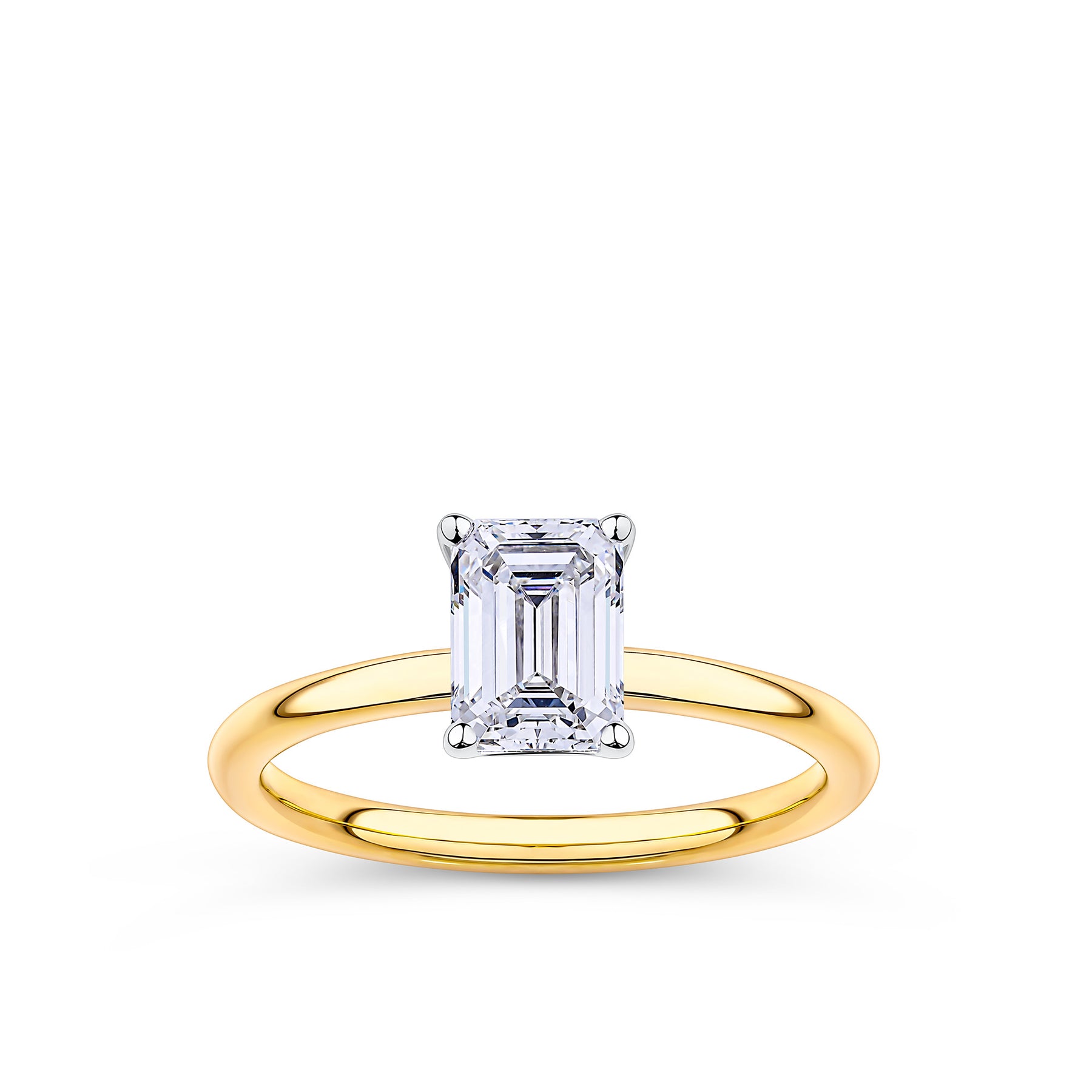 Everlasting 1.25ct TW Emerald Cut Lab-Grown Diamond Solitaire Engagement Ring in 18ct Yellow and White Gold