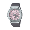 Casio G-SHOCK GMS2110-4AD analogue digital watch with black bio-based resin band, silver metal bezel, pink dial, and octagonal design.