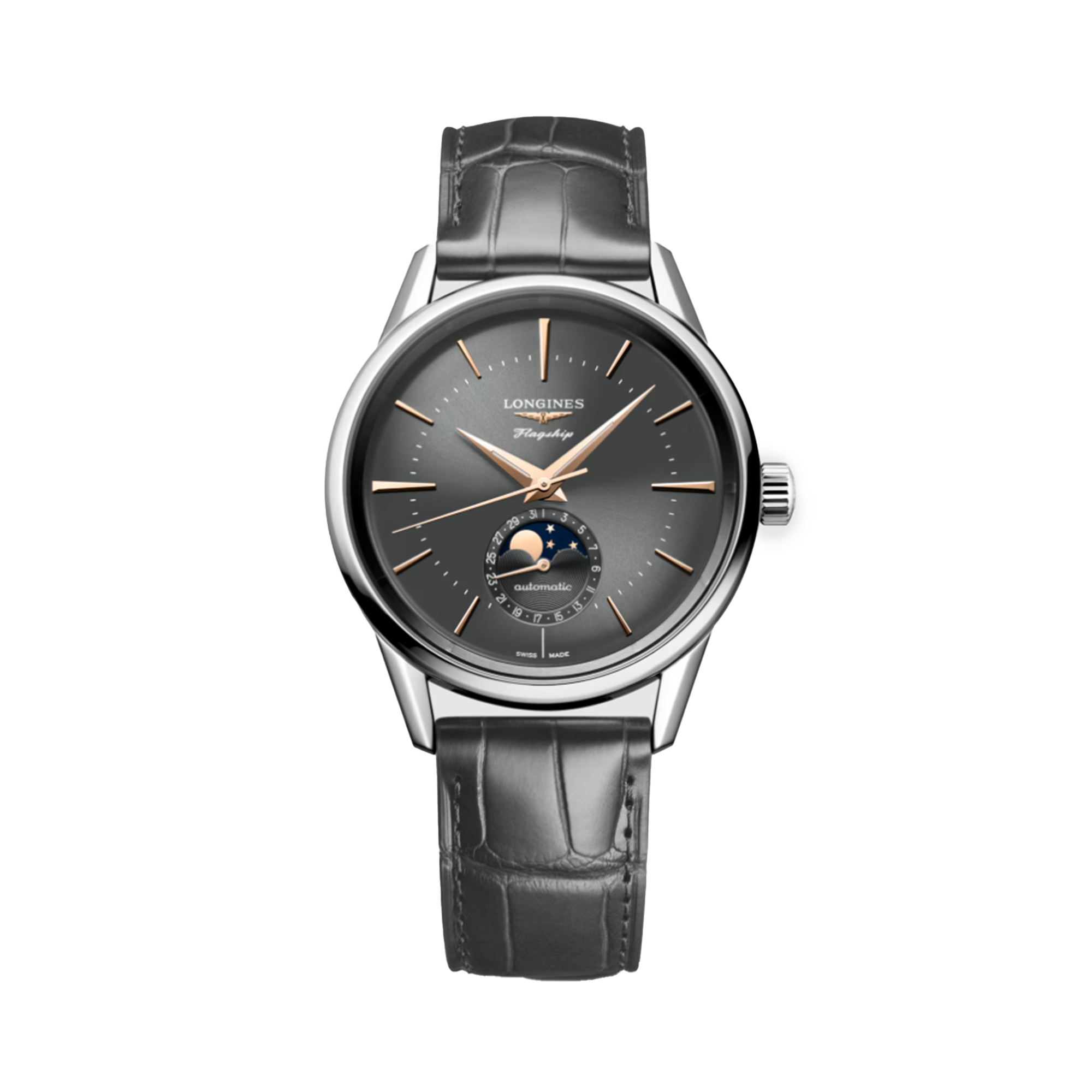 Longines Flagship Men's 38.50mm Stainless Steel Automatic Moon Phase Watch L4.815.4.52.2