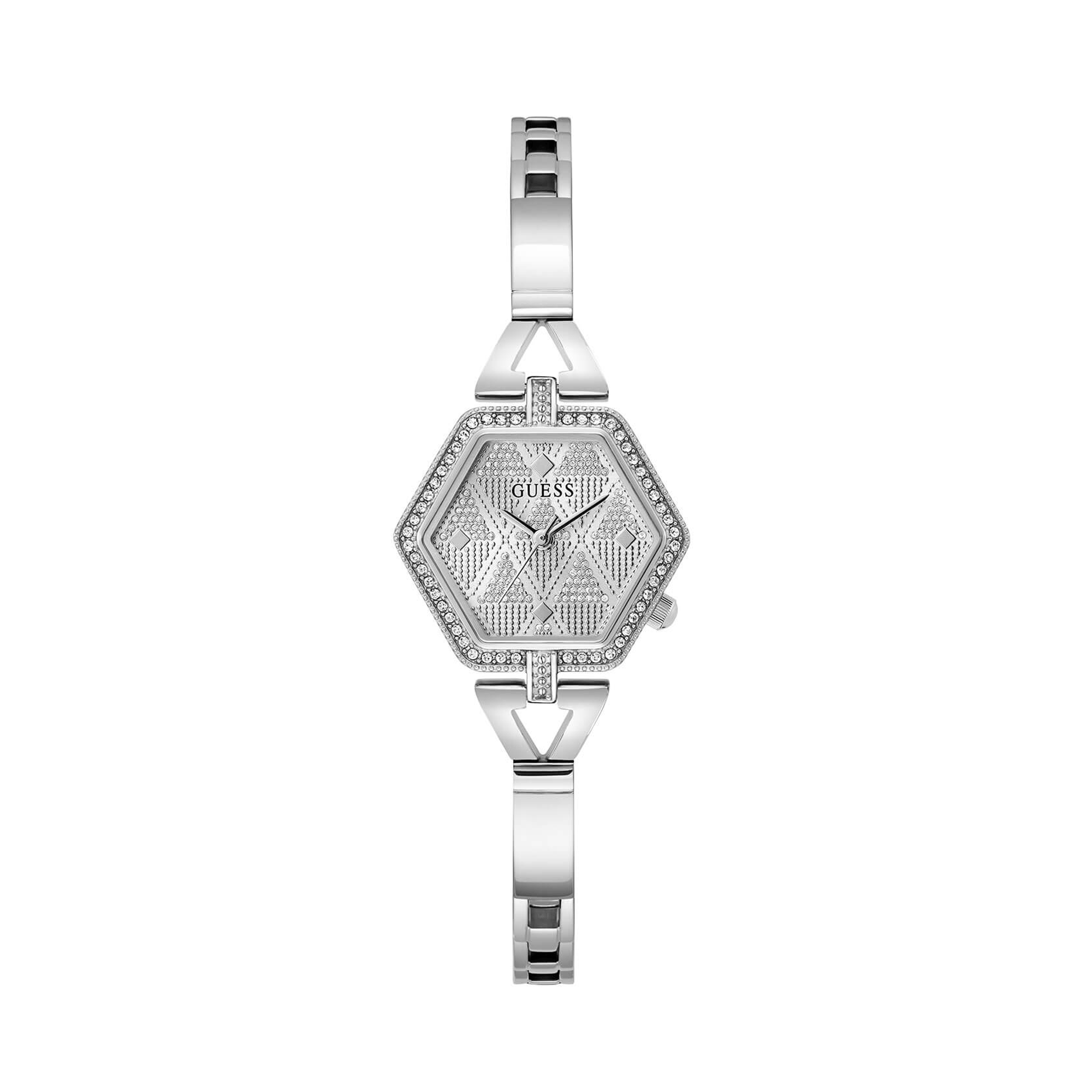 Guess Women's 28mm Silver Audrey Glitz Hexagonal Quartz Watch GW0680L1