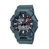 Casio G-SHOCK GA010-2AD analogue digital watch with blue bio-based resin band, black dial, LED light, and shock-resistant carbon core structure.