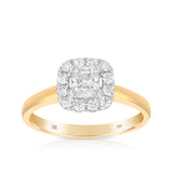 0.75ct TW Cushion Cut Diamond Halo Ring in 18ct Yellow Gold