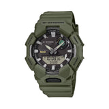 Casio G-SHOCK GAB010-3A analogue digital watch with green resin band, solar power, Bluetooth connectivity, and step tracking features.