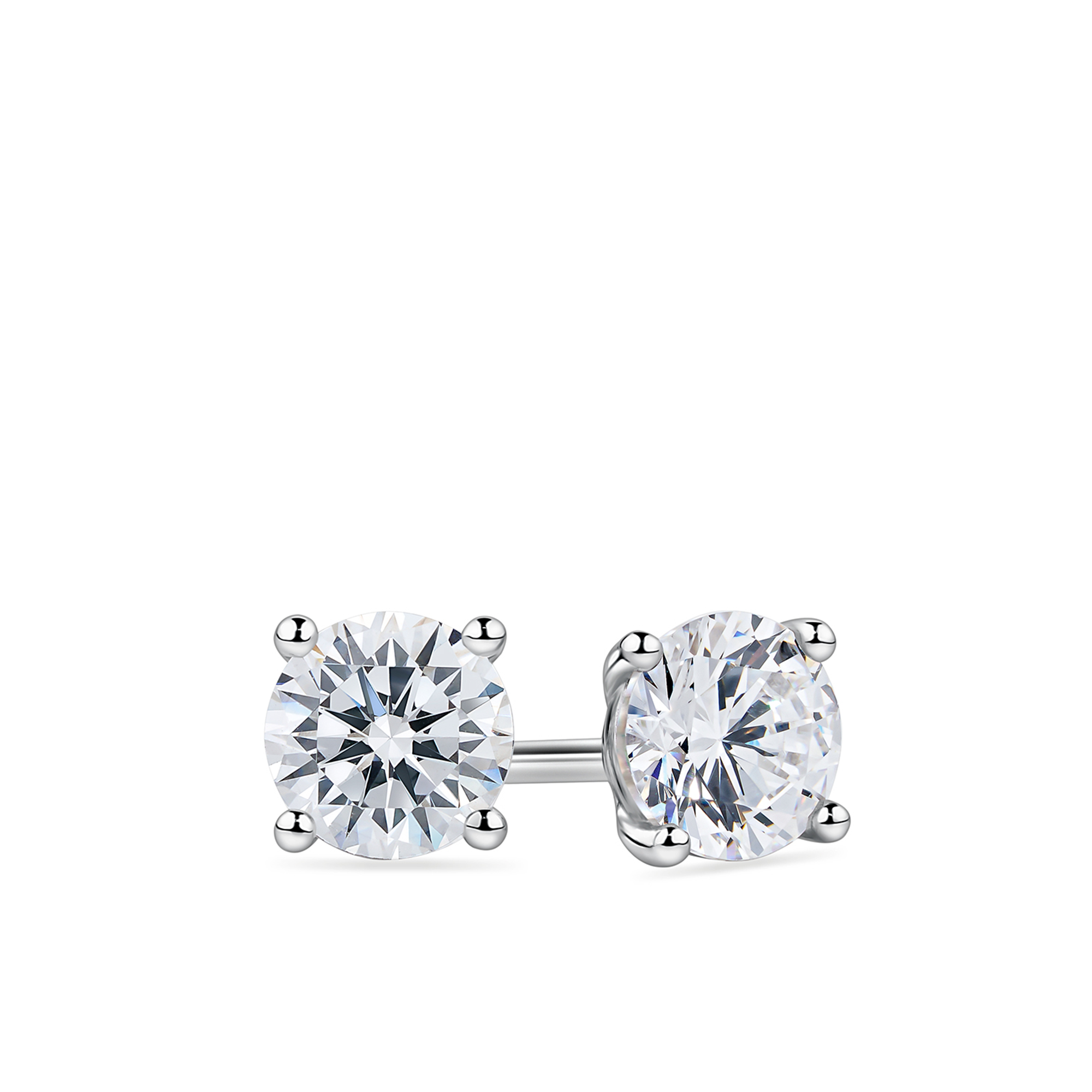 Round Cubic Zirconia Stud Earrings in Sterling Silver Rhodium Plate