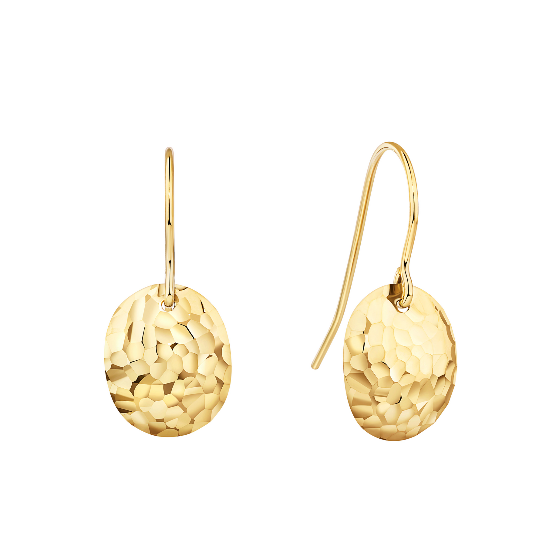 Oval Hammered Earrings in 9ct Yellow Gold