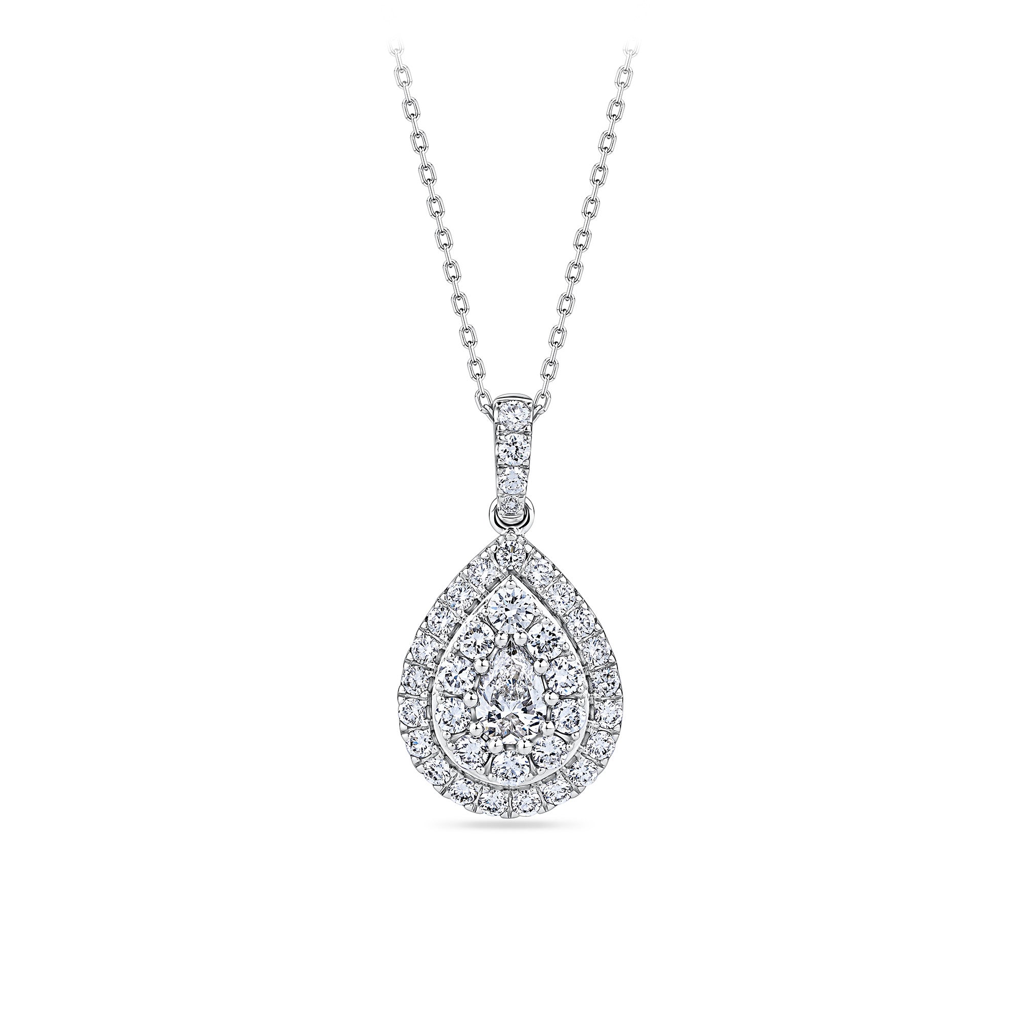 Everlasting 1.00ct TW Pear Lab-Grown Diamond Double Halo Pendant in 9ct White Gold