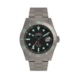 Timex Deepwater Reef 200 Titanium Automatic men’s watch with black dial, brushed titanium bracelet, and 41mm titanium case featuring a unidirectional dive bezel in a rugged professional dive watch design.