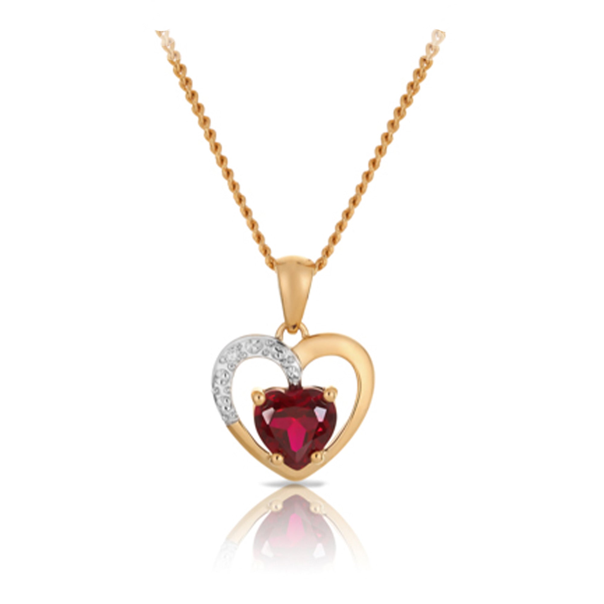 Ruby and Diamond Pendant Necklace in 9ct Yellow Gold