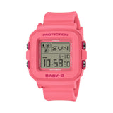 Casio BABY-G BGD10KH-4D digital watch with pink resin band, compact square case, and shock-resistant casual design for kids and teens.