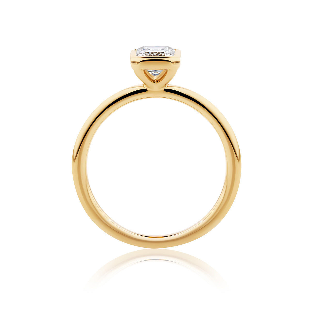 Everlasting 1.25ct TW Emerald Cut Lab-Grown Diamond Bezel Set Solitaire Engagement Ring in 18ct Yellow Gold