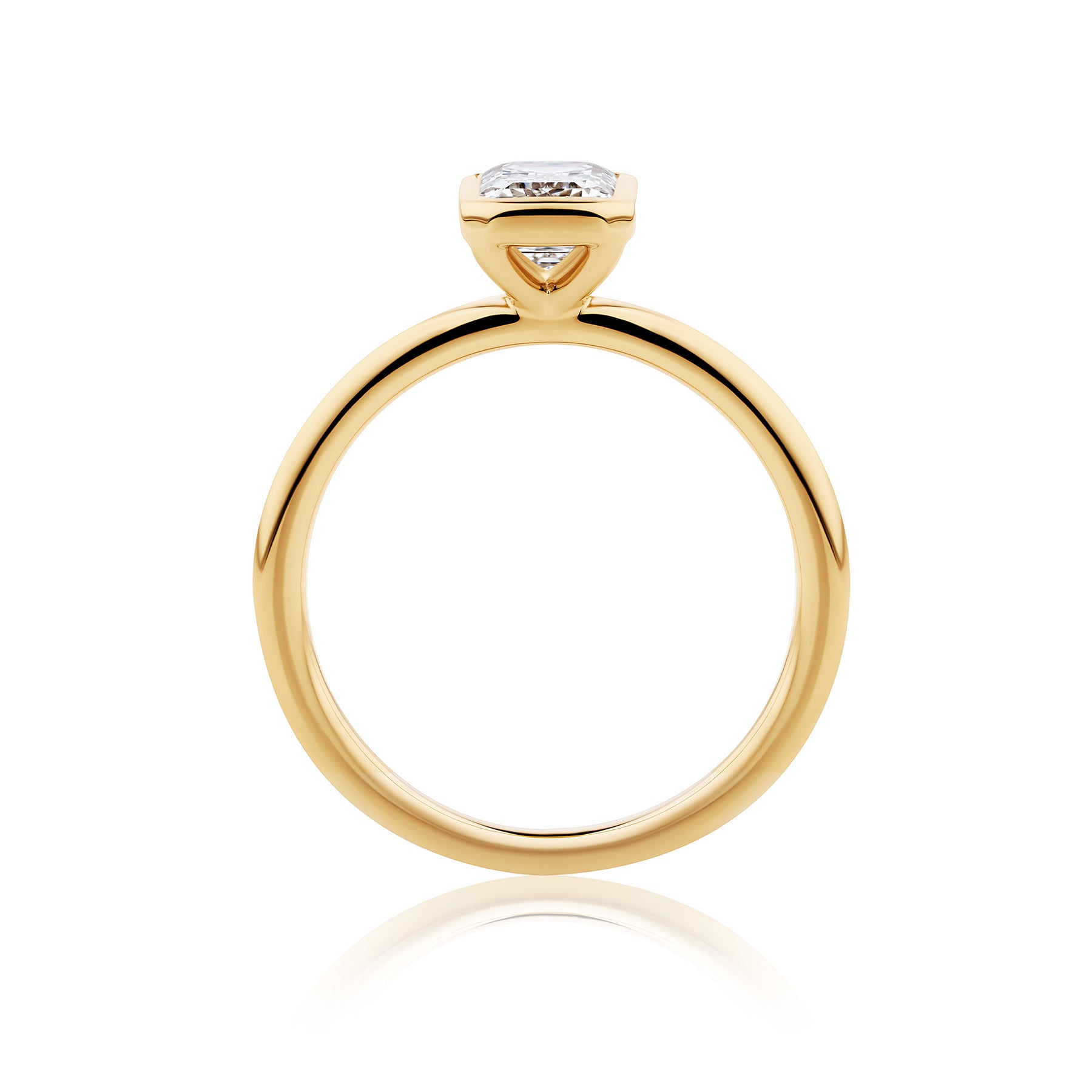 Everlasting 1.25ct TW Emerald Cut Lab-Grown Diamond Bezel Set Solitaire Engagement Ring in 18ct Yellow Gold