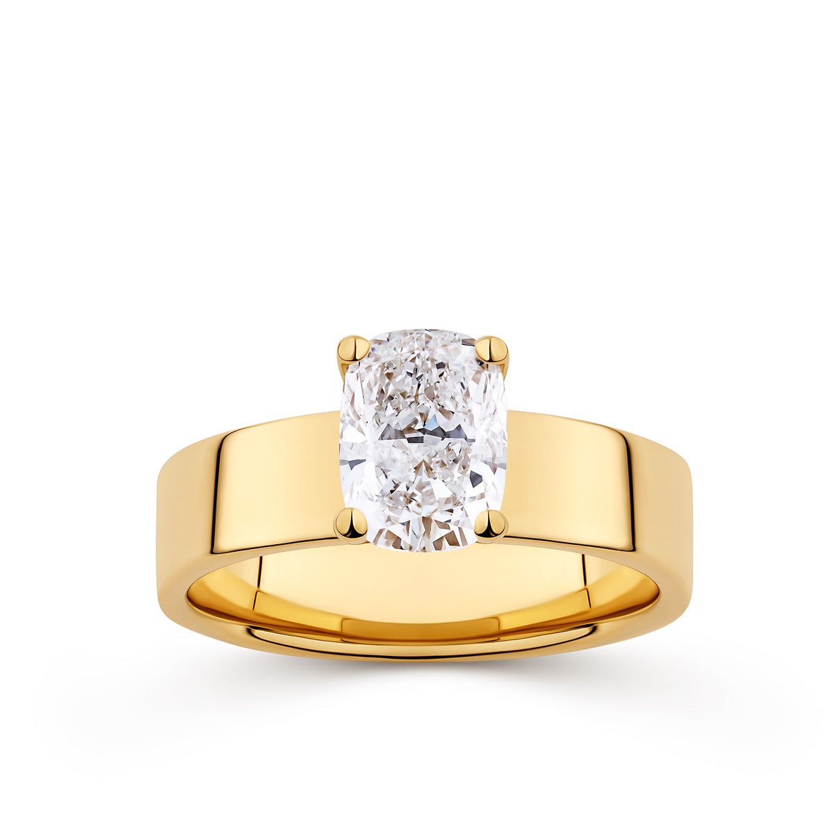Everlasting 1.50ct TW Long Cushion Lab-Grown Diamond Wide Band Solitaire Engagement Ring in 18ct Yellow Gold