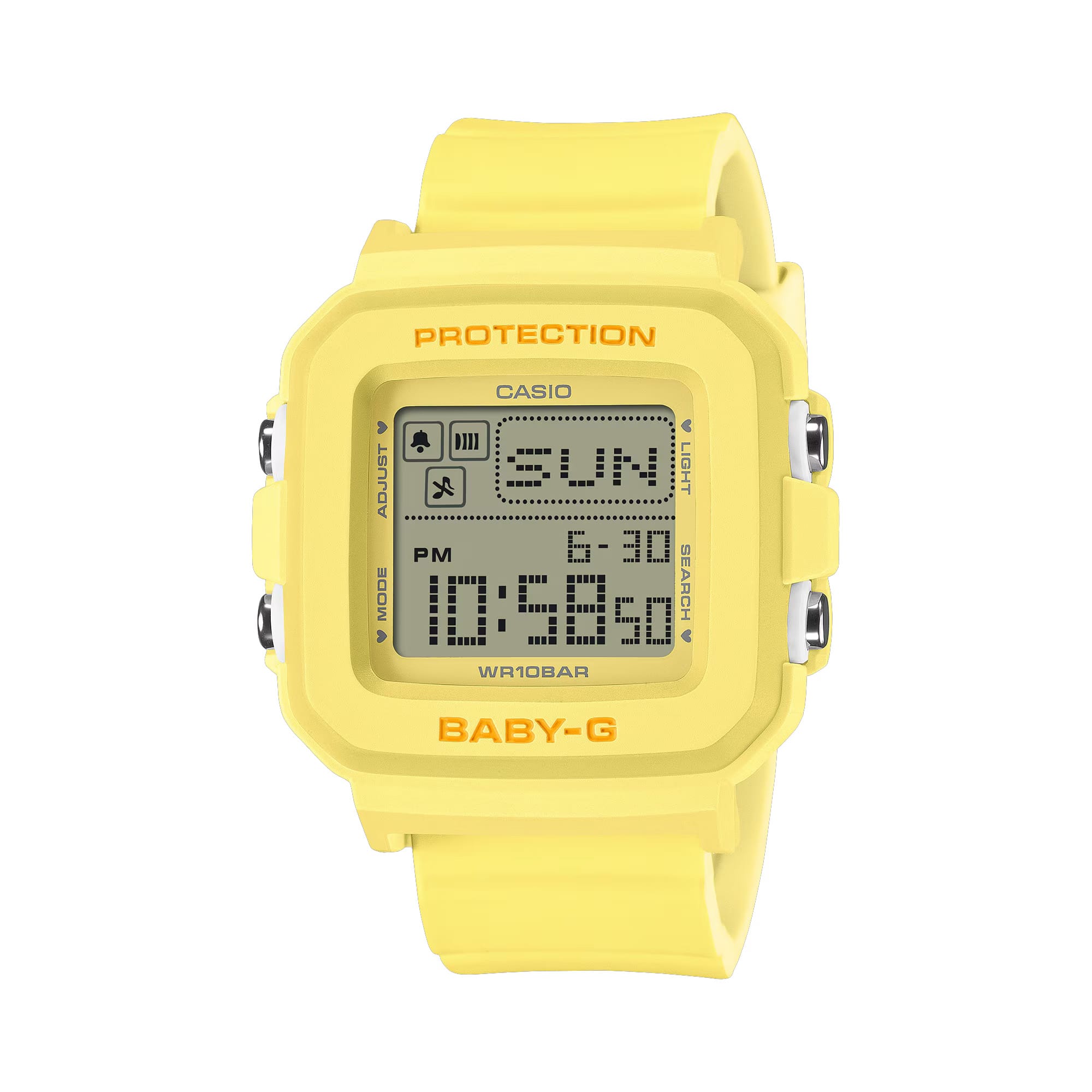 Casio Baby-G BGD10KH-9D digital watch with pastel yellow resin band