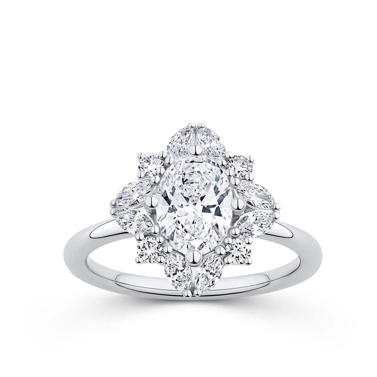 Everlasting 1.73ct TW Oval Lab-Grown Diamond Vintage Halo Engagement Ring in 18ct White Gold