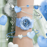 Casio BABY-G BA110YK-2AD analogue digital watch with blue resin band, blue dial, LED light, and shock-resistant Y2K-inspired design - on hand