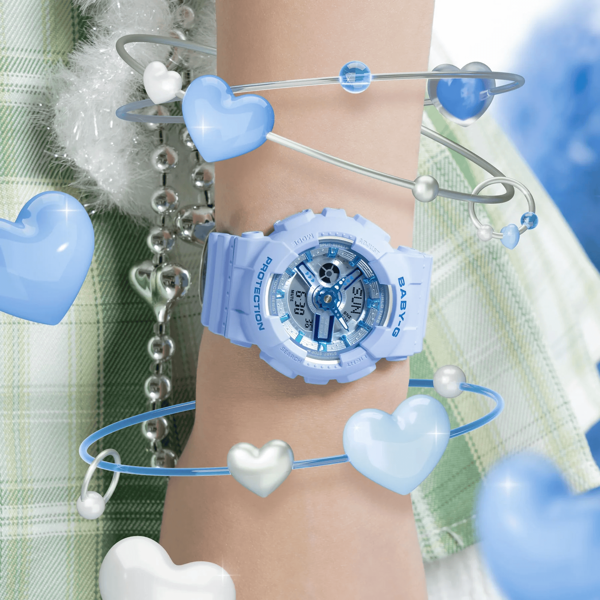 Casio BABY-G BA110YK-2AD analogue digital watch with blue resin band, blue dial, LED light, and shock-resistant Y2K-inspired design - on hand