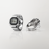 Side profile of the Casio Ring Watch Digital 25mm Watch CRW001-1D, showing the compact stainless steel case depth and mineral glass face. The ring's seamless, one-piece construction is visible along its profile.
