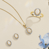 Bluebird™ Solid White Opal & Diamond Stud Earrings in 9ct Yellow Gold
