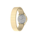 Gold-tone Timex Q Mini women’s watch featuring a 30mm stainless steel case, cream analog dial, luminous hour markers, and a matching expansion bracelet with vintage-inspired styling - back of bracelet