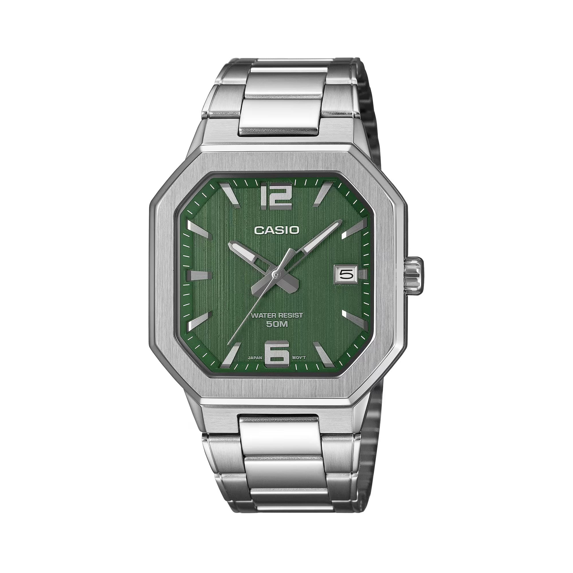 Casio Vintage MTP-B195D-3A Green Dial Octagonal Stainless Steel Watch | Wallace Bishop