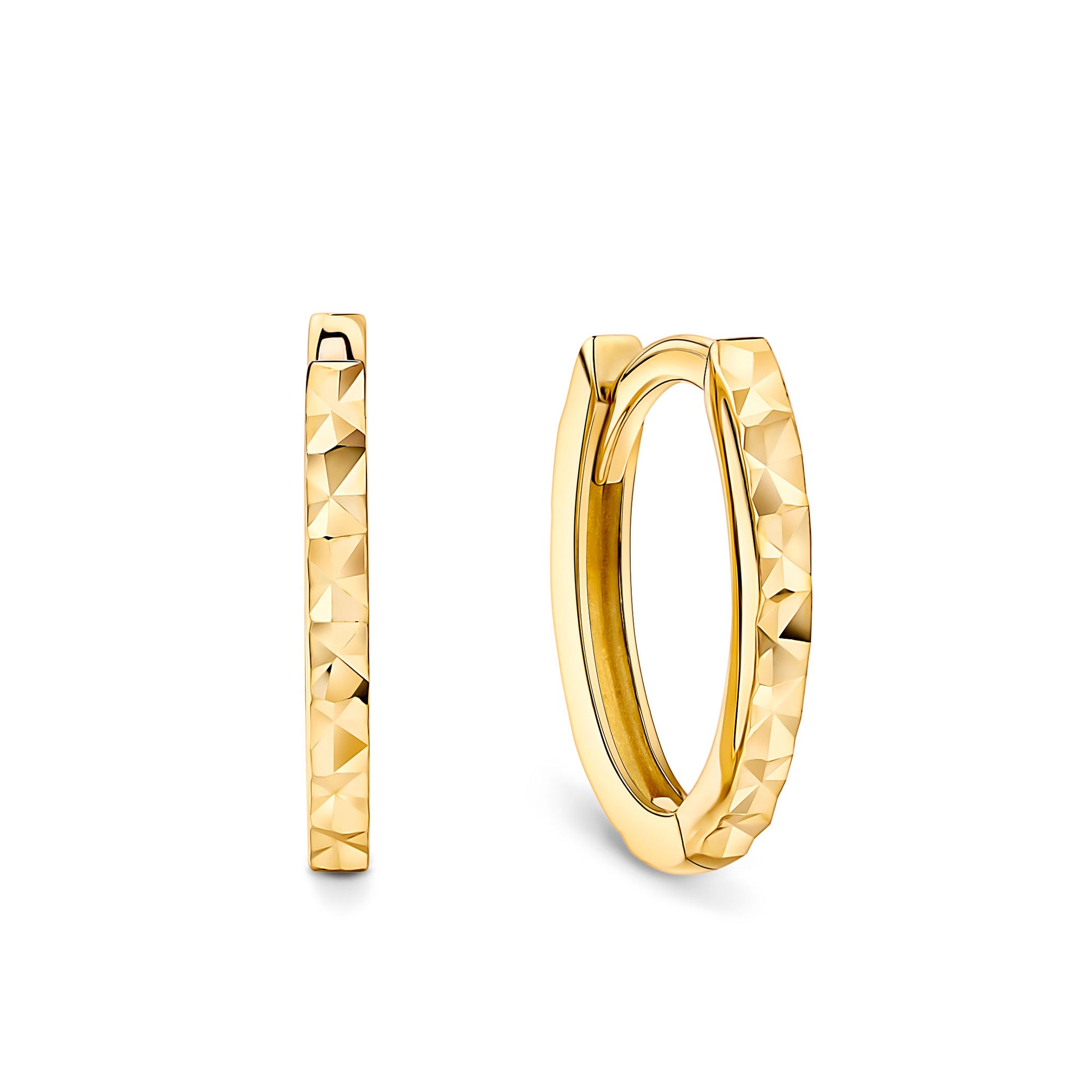 U Shape Small Diamond Cut Huggie Earrings in 9ct Yellow Gold