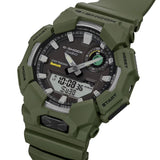 Casio G-SHOCK GAB010-3A analogue digital watch with green resin band, solar power, Bluetooth connectivity, and step tracking features.