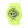 Casio BABY-G BA110TK-3AD analogue digital watch with green resin band, green dial, LED light, and shock-resistant Y2K-inspired design.
