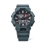 Casio G-SHOCK GA010-2AD analogue digital watch with blue bio-based resin band, black dial, LED light, and shock-resistant carbon core structure.
