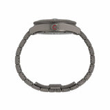 Side profile - Timex Deepwater Reef 200 Titanium Automatic men’s watch with black dial, brushed titanium bracelet, and 41mm titanium case featuring a unidirectional dive bezel in a rugged professional dive watch design.