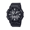 Casio G-SHOCK GA010-1AD analogue digital men's watch with black resin band, black dial, LED light, and shock-resistant carbon core design.