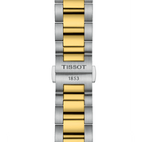 Bracelet - Tissot PR100 Men's 40mm quartz chronograph watch featuring stainless steel and yellow gold IP bracelet, silver dial, Tachymeter Bezel, and Date Display.
