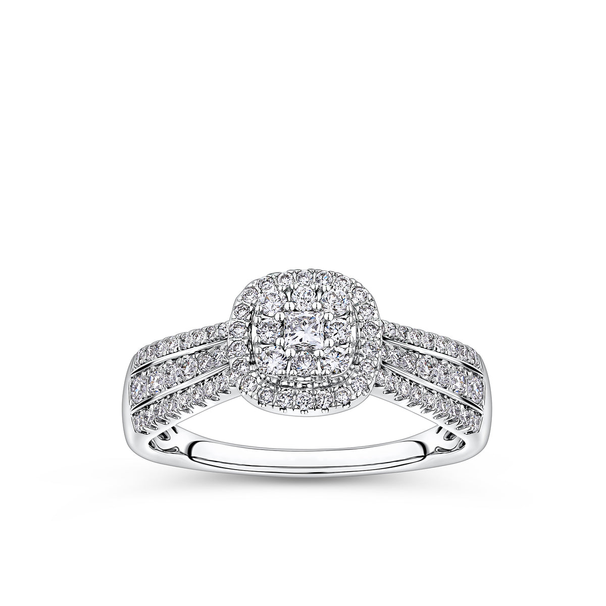 Everlasting 0.50ct TW Princess Lab-Grown Diamond Double Halo Engagement Ring in 9ct White Gold