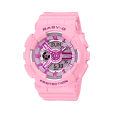 Casio BABY-G BA110YK-4AD analogue digital watch with pink resin band, pink dial, LED light, and shock-resistant Y2K-inspired design.