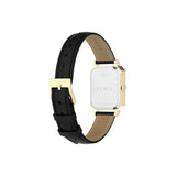 Back profile - Timex Vivienne Trend women’s watch with white dial, black leather strap, and 21mm gold-tone rectangular case in a classic vintage-inspired dress watch design.