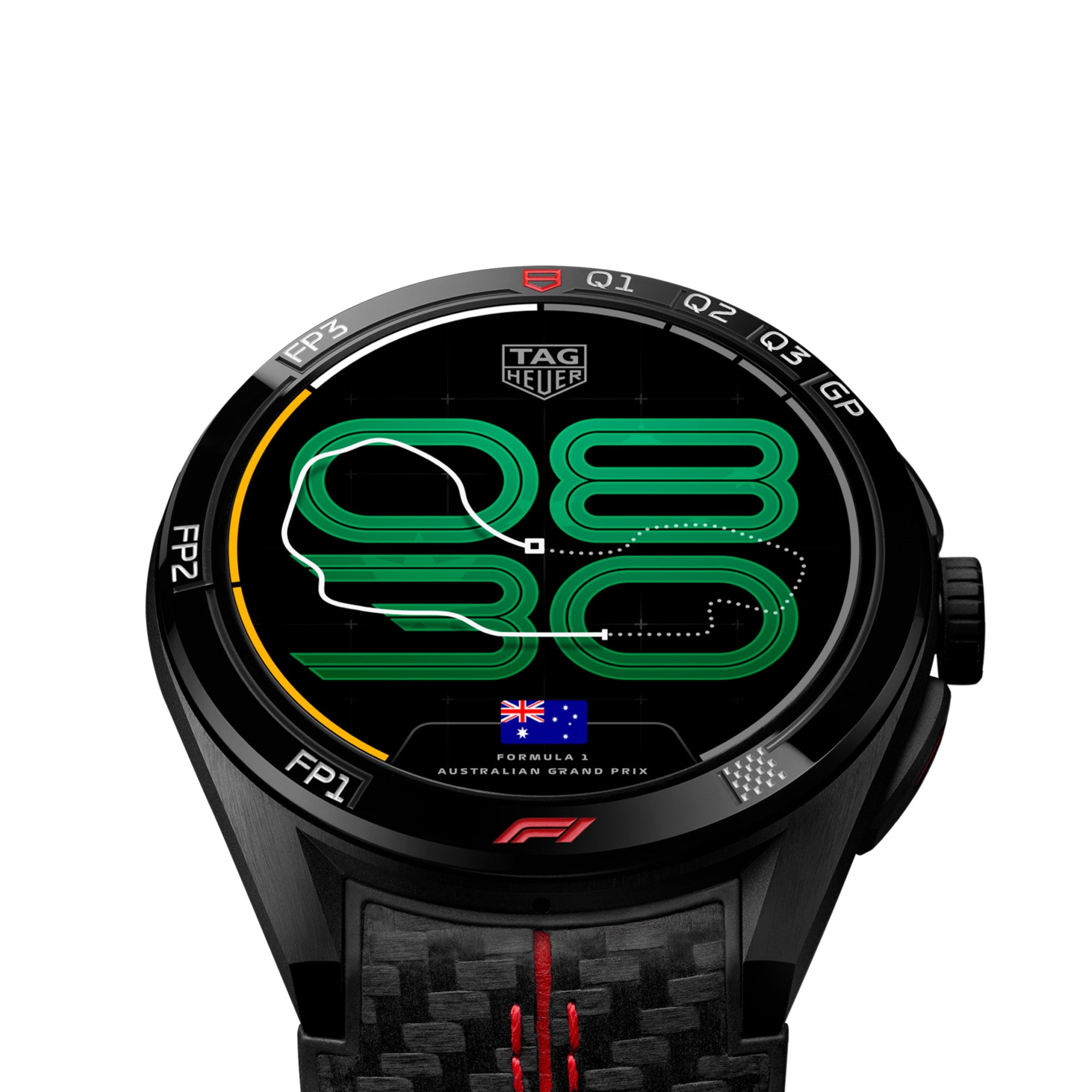 Tag Heuer black smartwatch with Formula 1 display