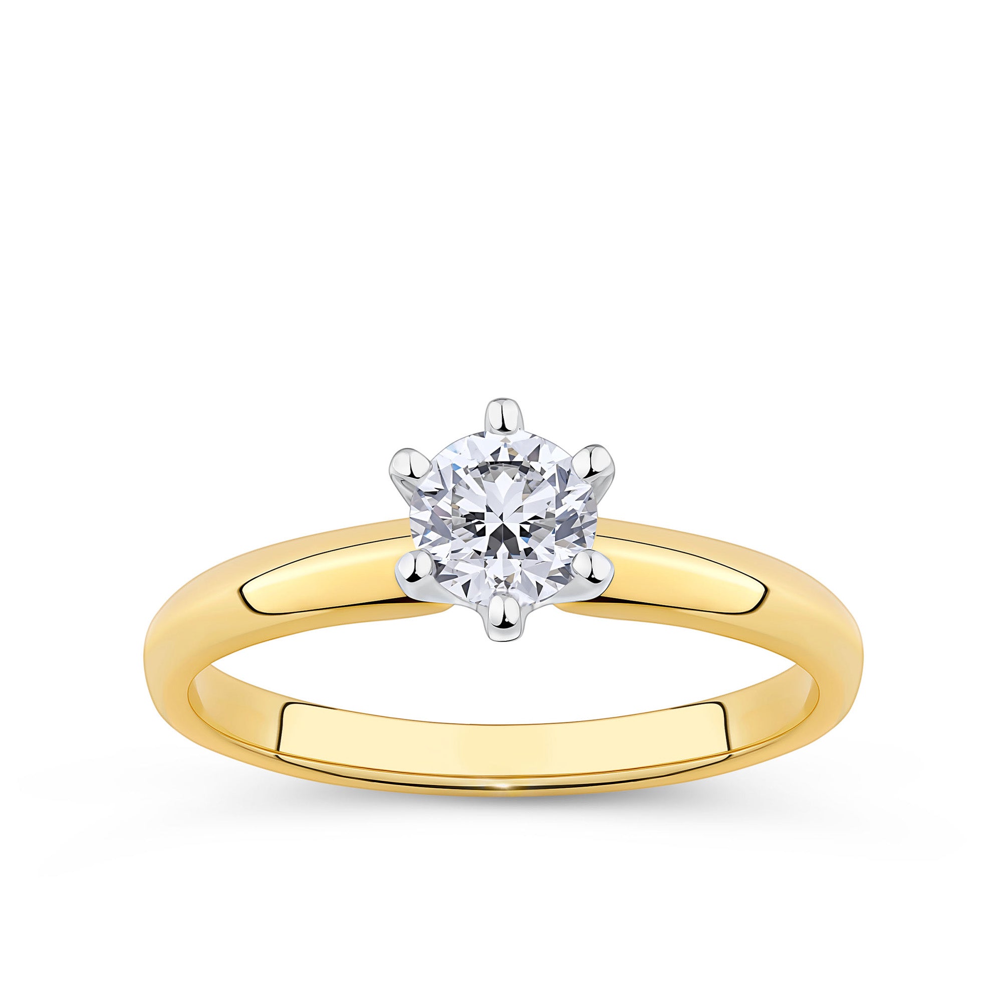 Round Brilliant Cut Solitaire Ring in 18ct Yellow and White Gold