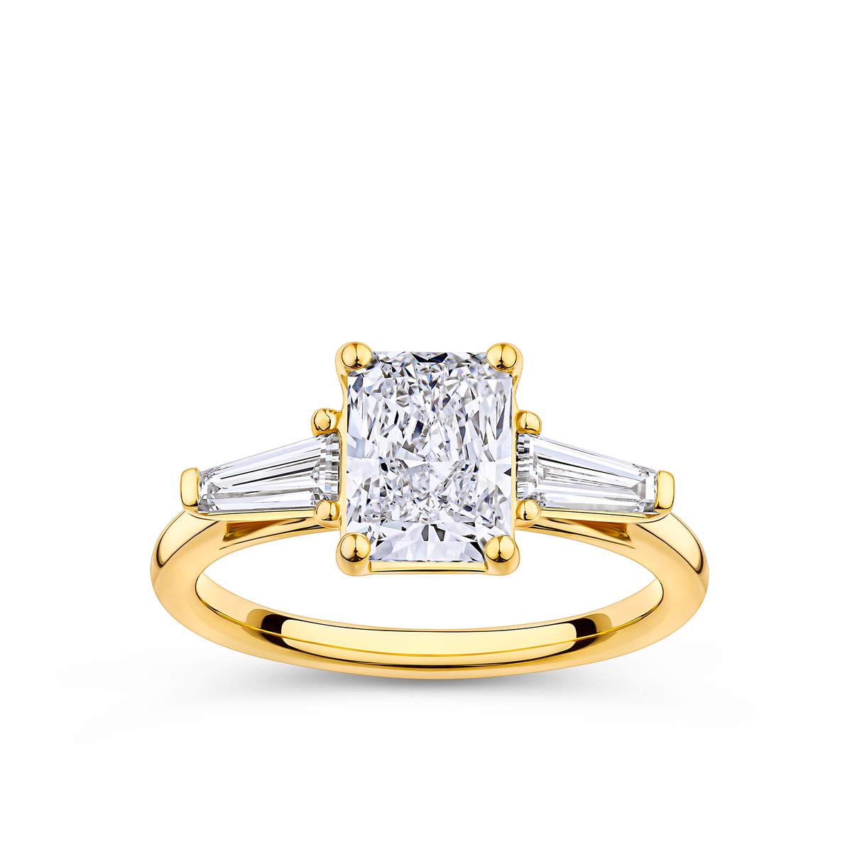 Everlasting 2.00ct TW Radiant and Taper Baguette Trilogy Lab-Grown Diamond Engagement Ring in 18ct Yellow Gold