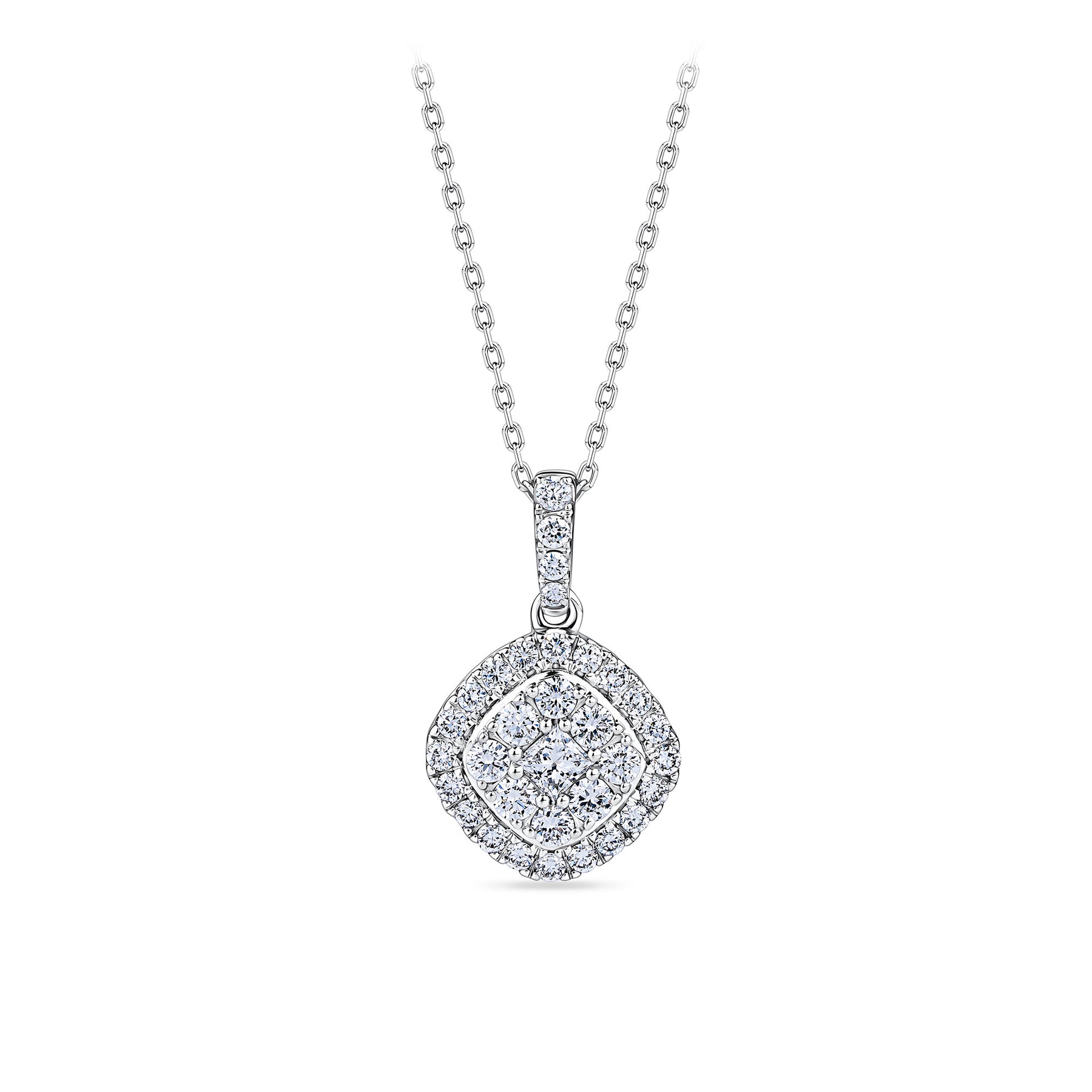 Everlasting 0.50ct TW Lab Grown Diamond Princess Cut Double Halo Pendant in 9ct White Gold