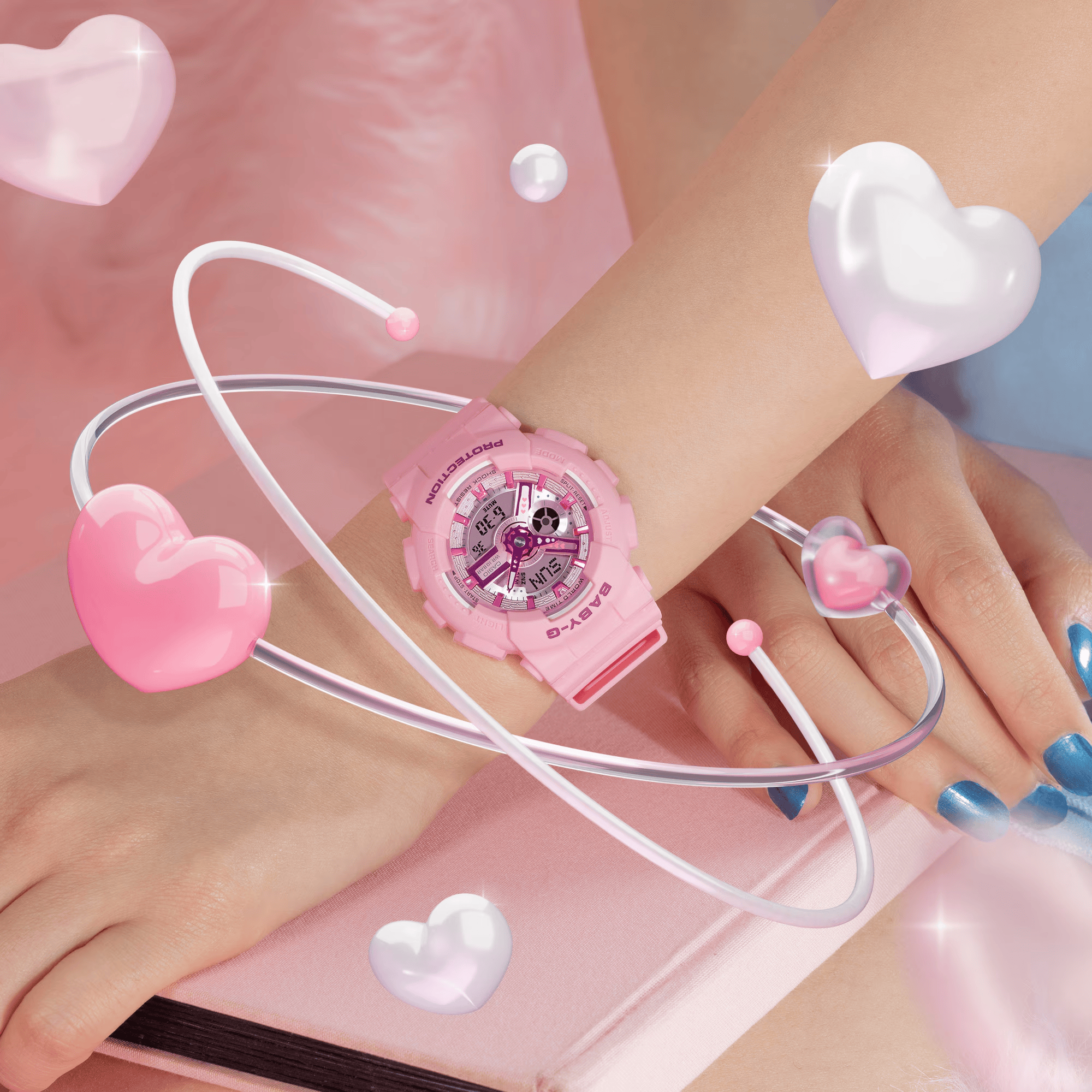 Casio BABY-G BA110YK-4AD analogue digital watch with pink resin band, pink dial, LED light, and shock-resistant Y2K-inspired design - on wrist