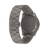 Back of case - Timex Deepwater Reef 200 Titanium Automatic men’s watch with black dial, brushed titanium bracelet, and 41mm titanium case featuring a unidirectional dive bezel in a rugged professional dive watch design.