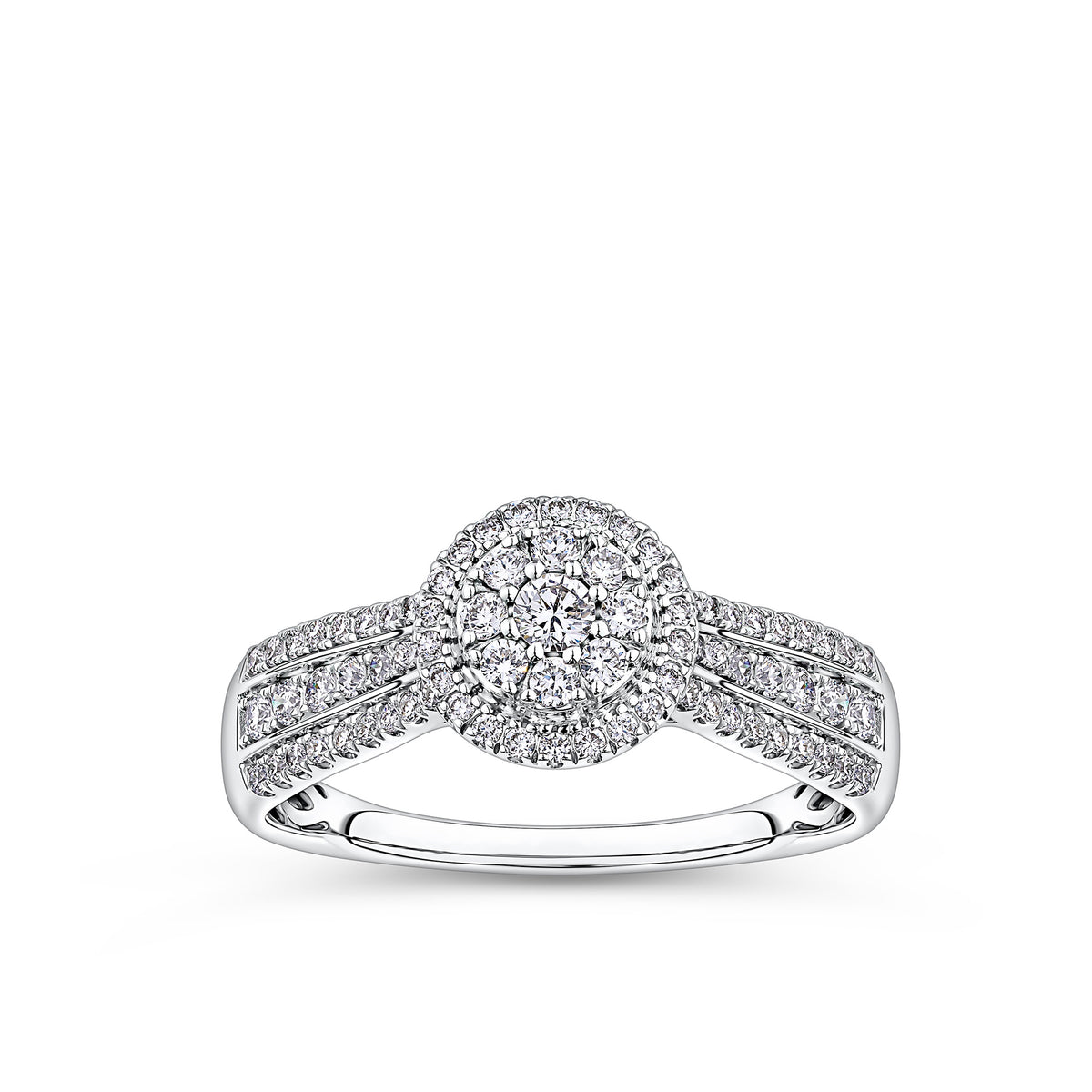 Everlasting 0.50ct TW Round Brilliant Lab-Grown Diamond Double Halo Engagement Ring in 9ct White Gold