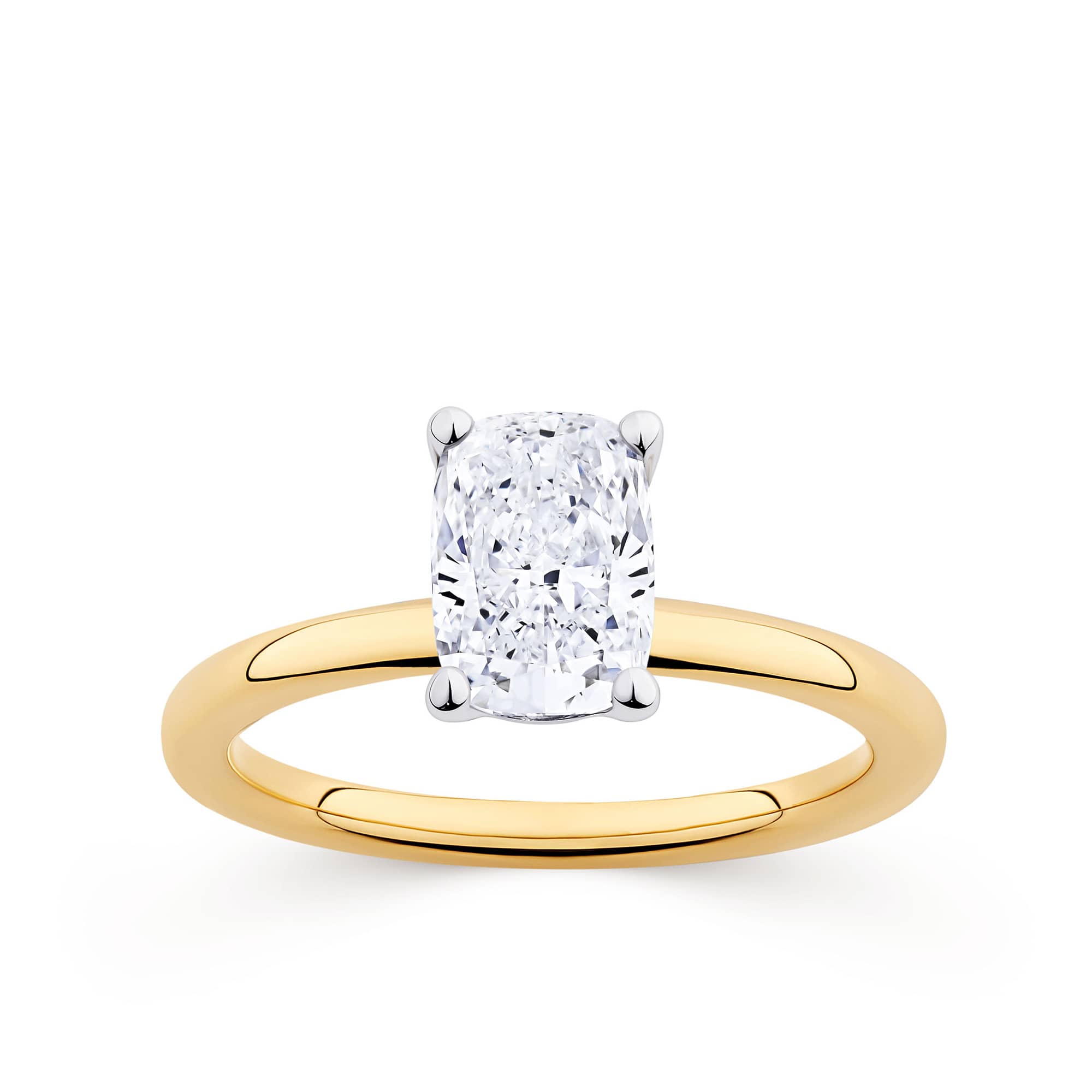 Everlasting 1.50ct TW Long Cushion Lab-Grown Diamond Solitaire Engagement Ring in 18ct Yellow and White Gold
