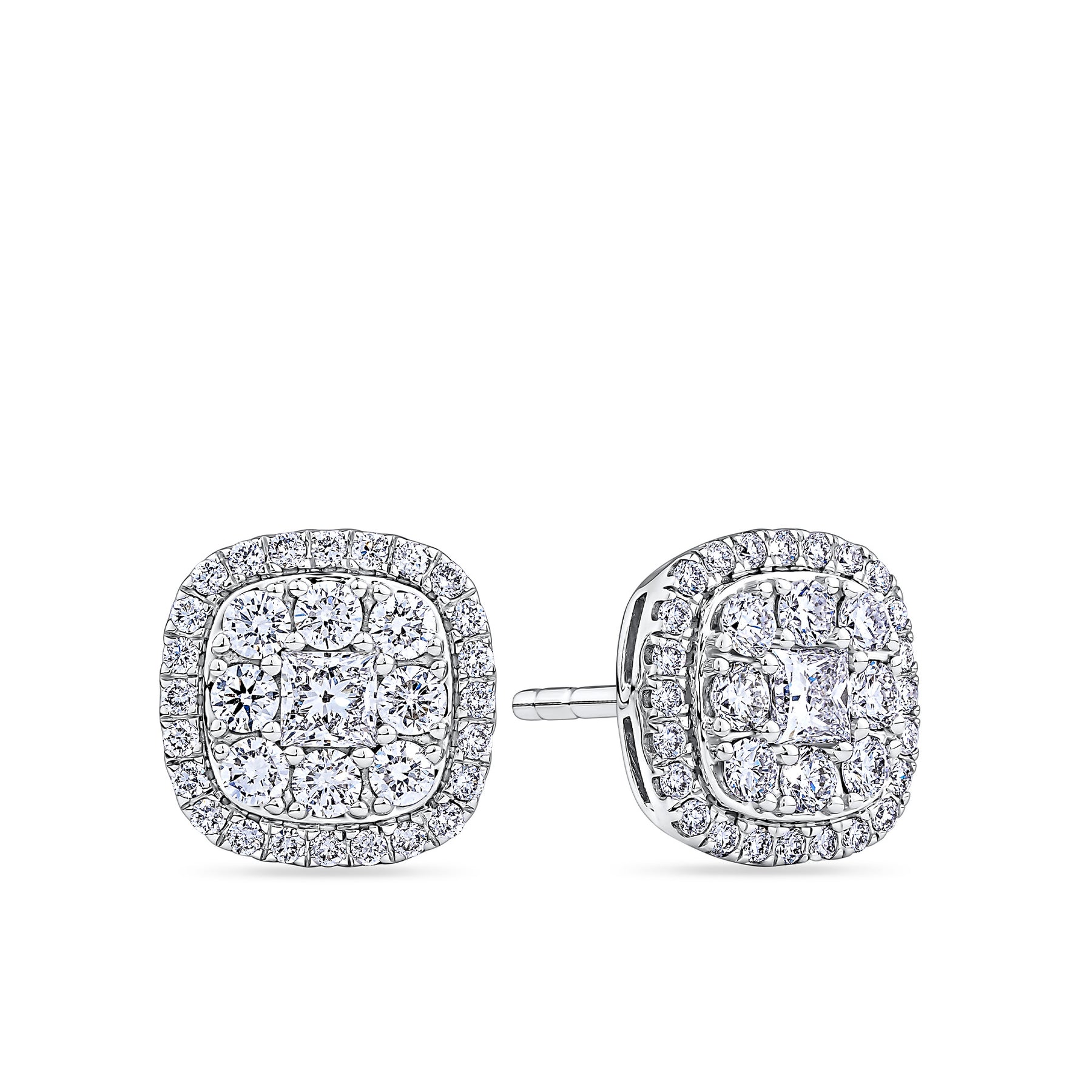 Everlasting 1.00ct TW Princess Lab-Grown Diamond Double Halo Earrings in 9ct White Gold