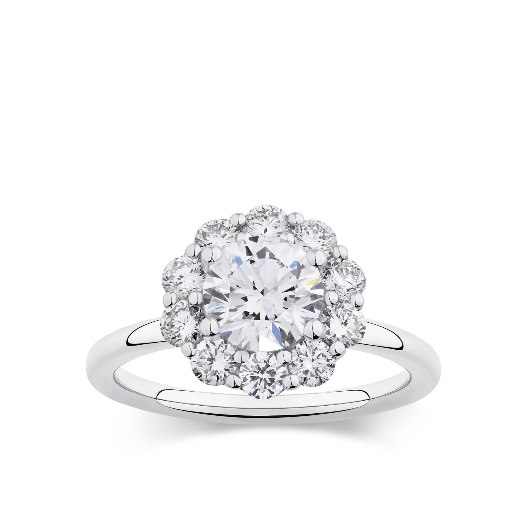 Everlasting 2.10ct TW Round Brilliant Lab-Grown Diamond Floral Halo Engagement Ring in 18ct White Gold